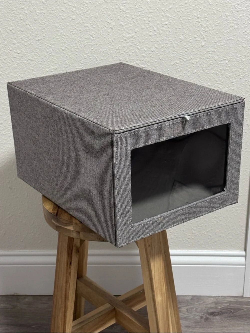 The Container Store Cambridge Drop-Front Shirt Box Grey Linen